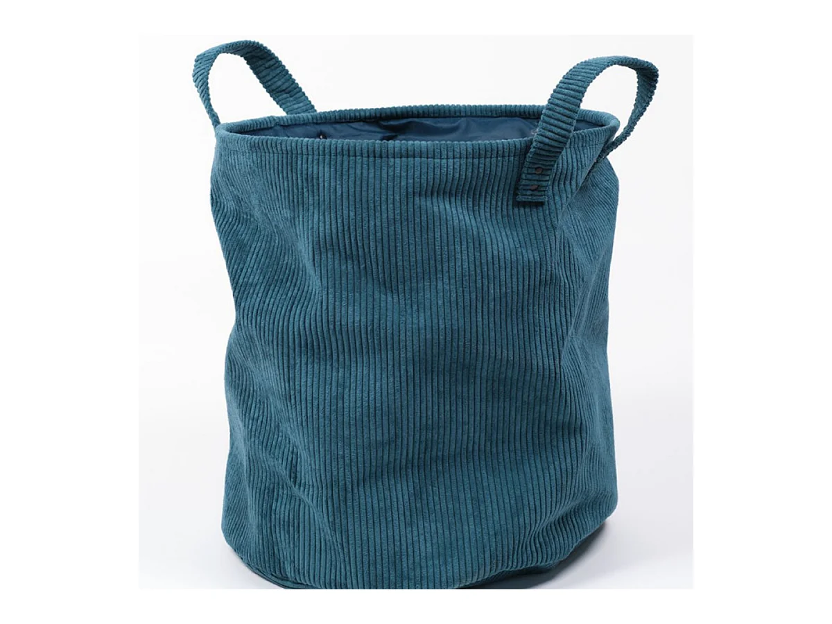Ronde corduroy mand met twee handgrepen aan de zijkant. Petrol Blauw 40x45cm