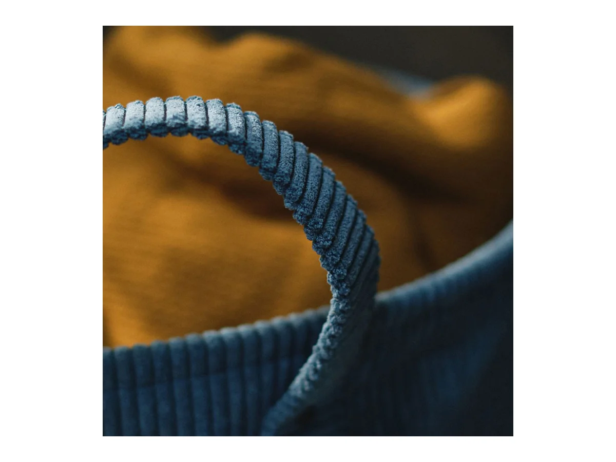 Ronde corduroy mand met twee handgrepen aan de zijkant. Petrol Blauw 40x45cm