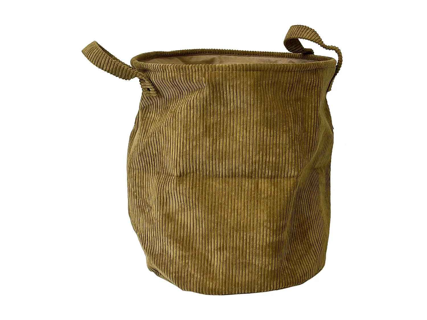 Ronde corduroy mand met twee handgrepen aan de zijkant. Brons 40x45cm