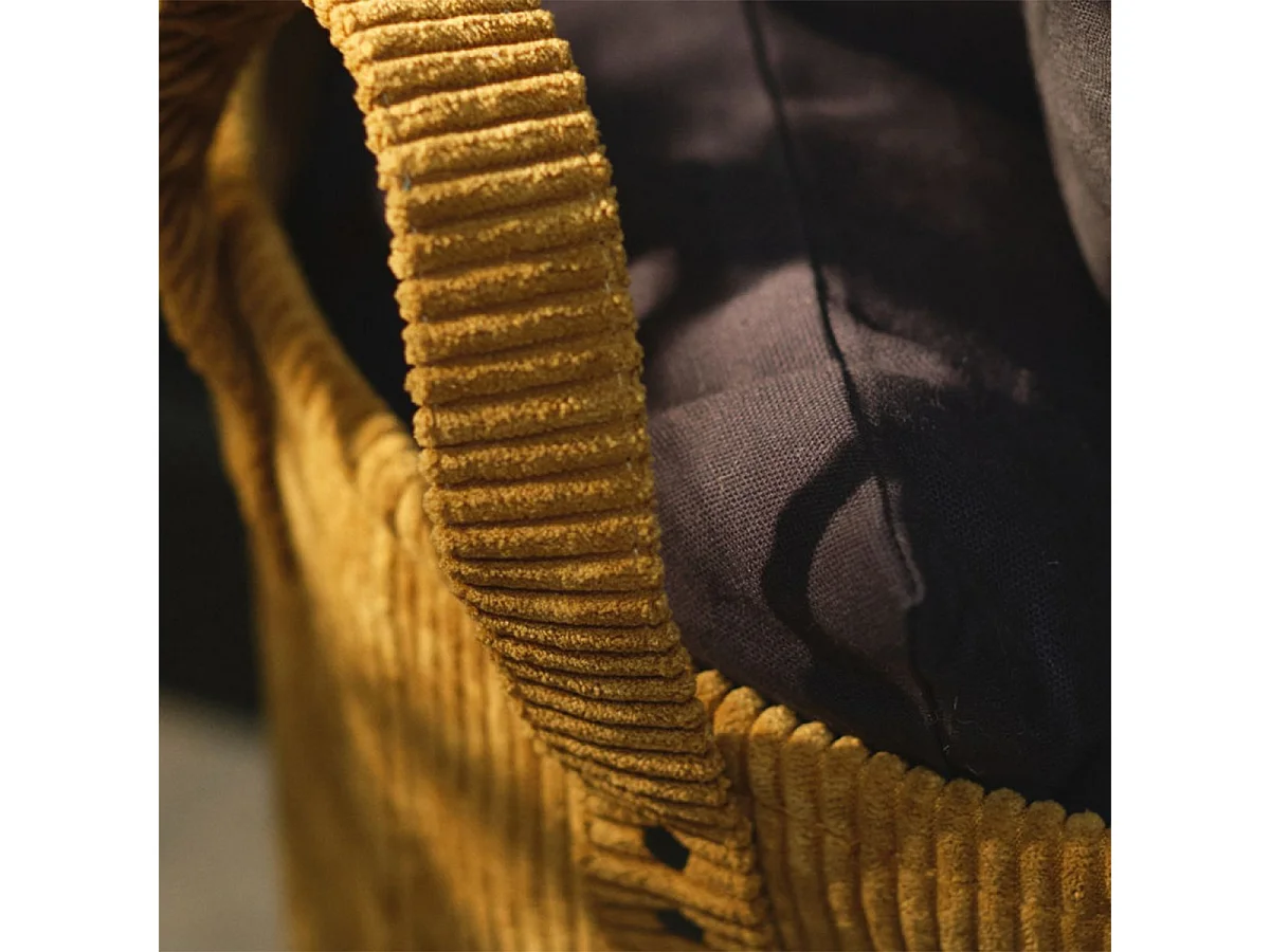 Ronde corduroy mand met twee handgrepen aan de zijkant. Brons 40x45cm