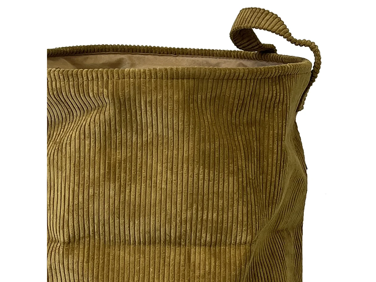 Ronde corduroy mand met twee handgrepen aan de zijkant. Brons 40x45cm