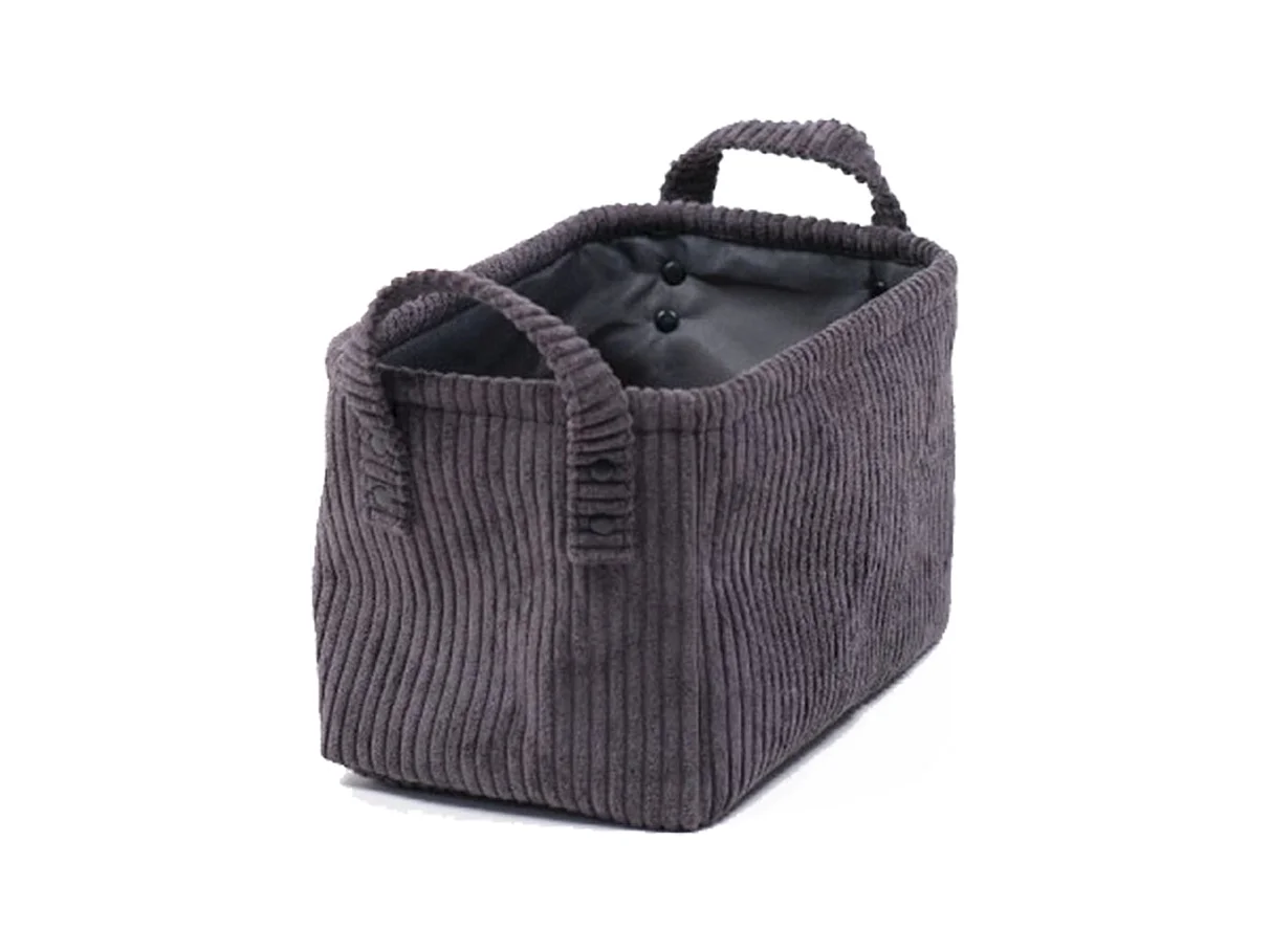 Corbeille fusain rectangulaire cosy en velours côtelé