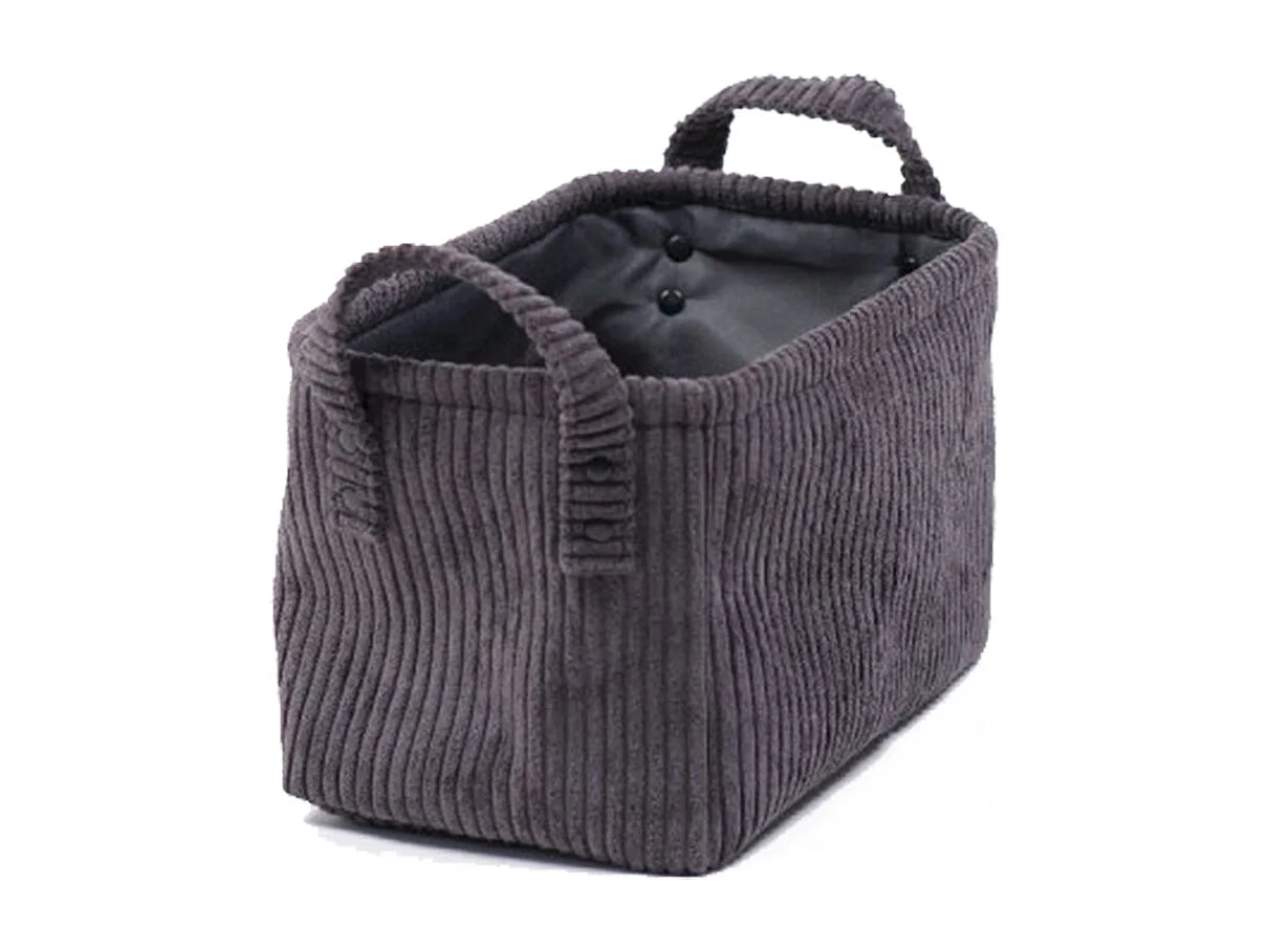Corbeille fusain rectangulaire cosy en velours côtelé