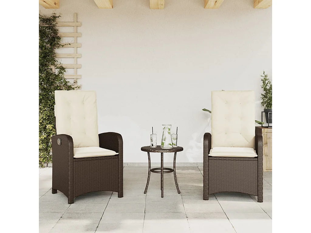 Chaise inclinable de jardin lot de 2 et coussin marron rotin