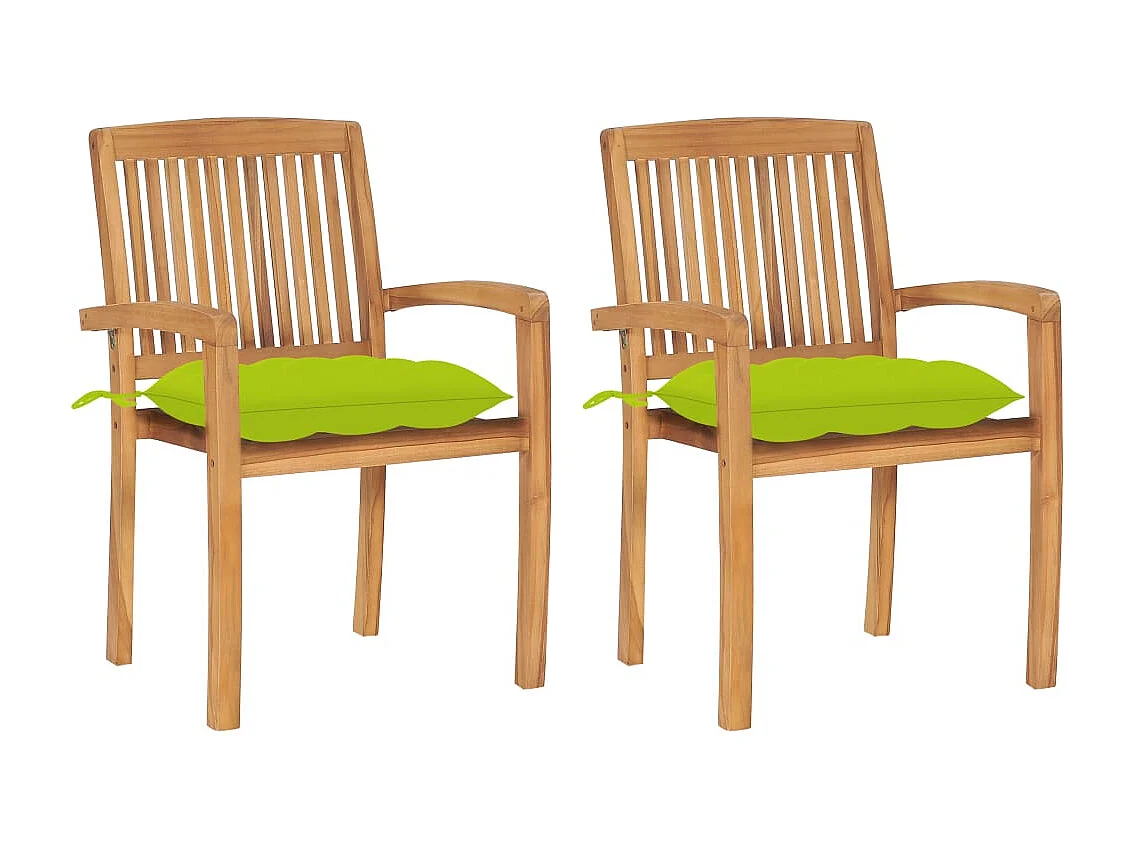 Chaise de jardin 2 pc avec coussin vert vif Teck massif 8