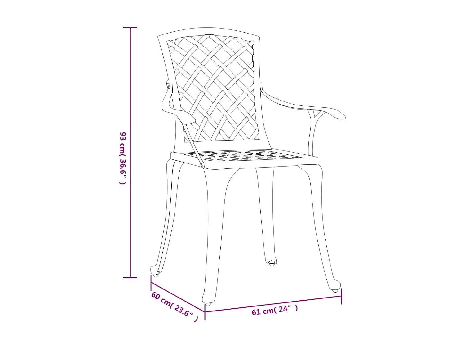 Chaise de jardin lot de 6 fonte d'aluminium noir