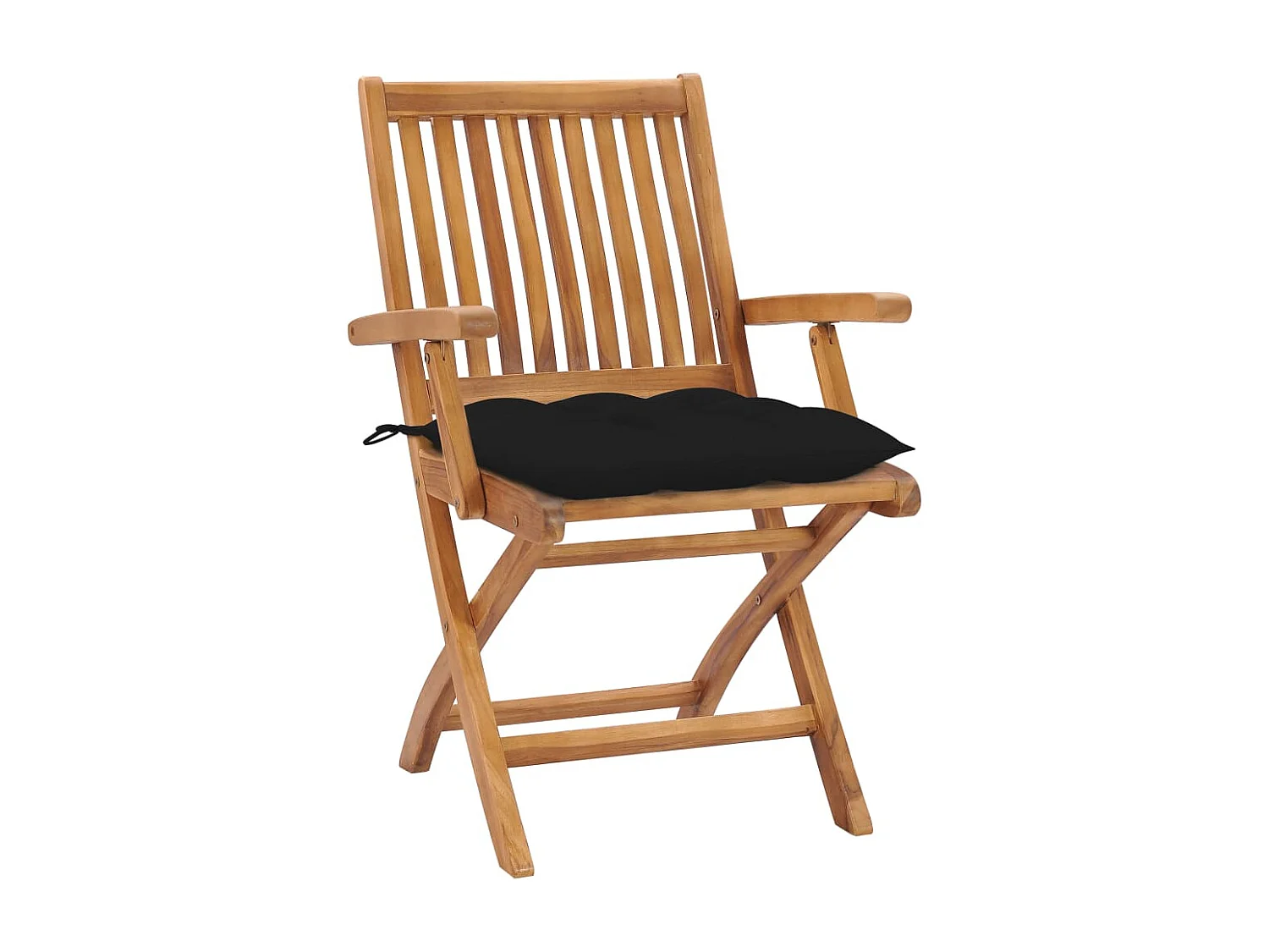 Chaise de jardin 2 pc avec coussin noir Bois de teck massif 11