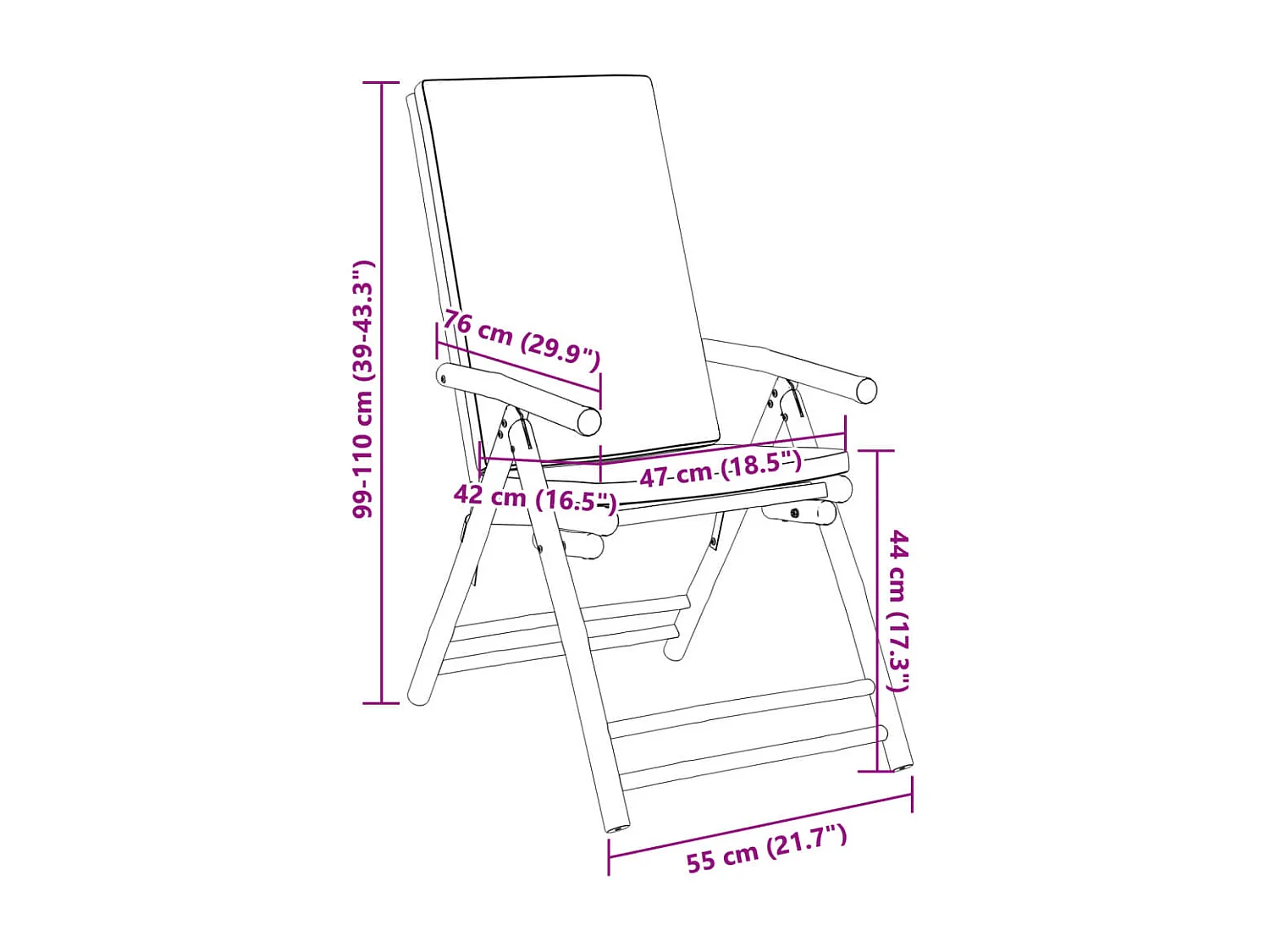 Chaise de bistro pliante lot de 2 et coussin blanc crème