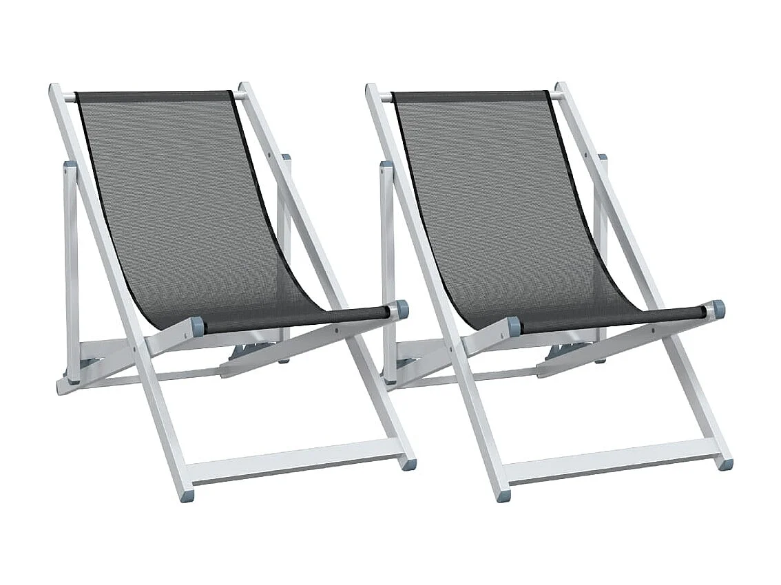 Chaise de plage pliante 2 pc gris aluminium et textilène
