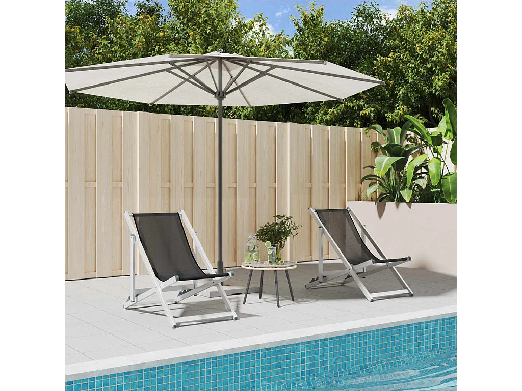 Chaise de plage pliante 2 pc gris aluminium et textilène