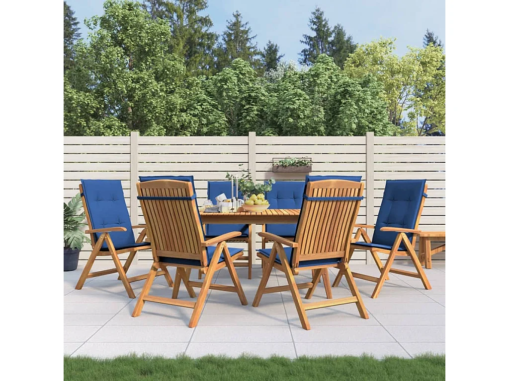 Chaise de jardin inclinable et coussin lot de 6 bois teck