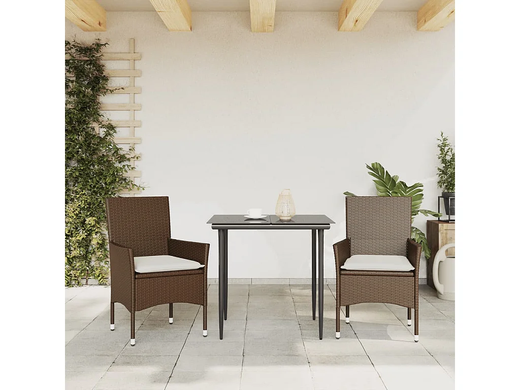 Chaise de jardin avec coussin lot de 2 marron résine tressée