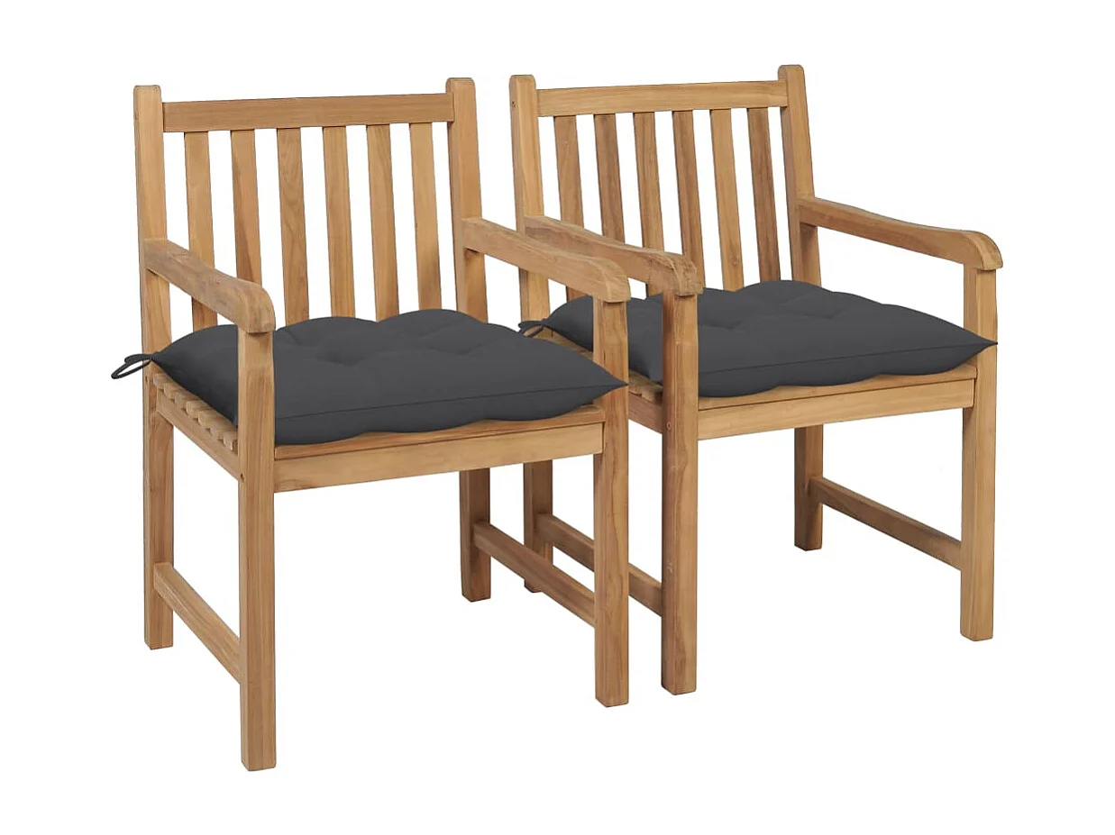 Chaise de jardin 2 pc avec coussin anthracite Bois de teck 14