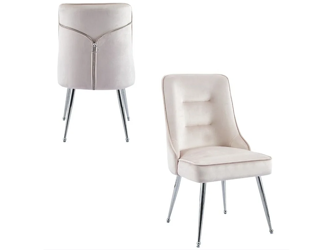 Chaise originale velours et pied métal argenté Farma - Lot de 2-Rose clair