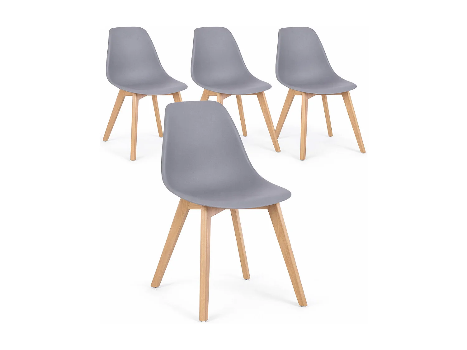 Lot de 4 chaises KAZO – Coque PP renforcée & piétement hêtre-Gris