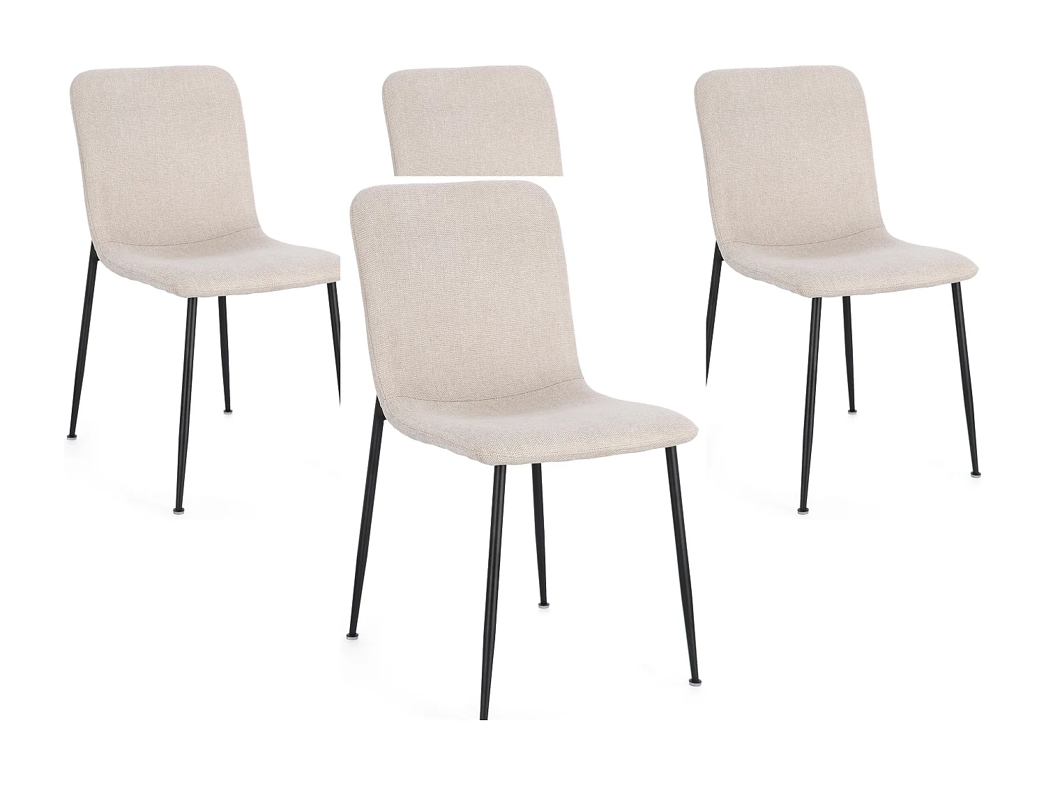 Lot de 4 chaises BRIKA – Assise tissu & pieds en acier noir-Beige clair