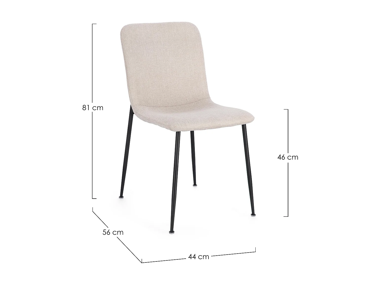 Lot de 4 chaises BRIKA – Assise tissu & pieds en acier noir-Beige clair