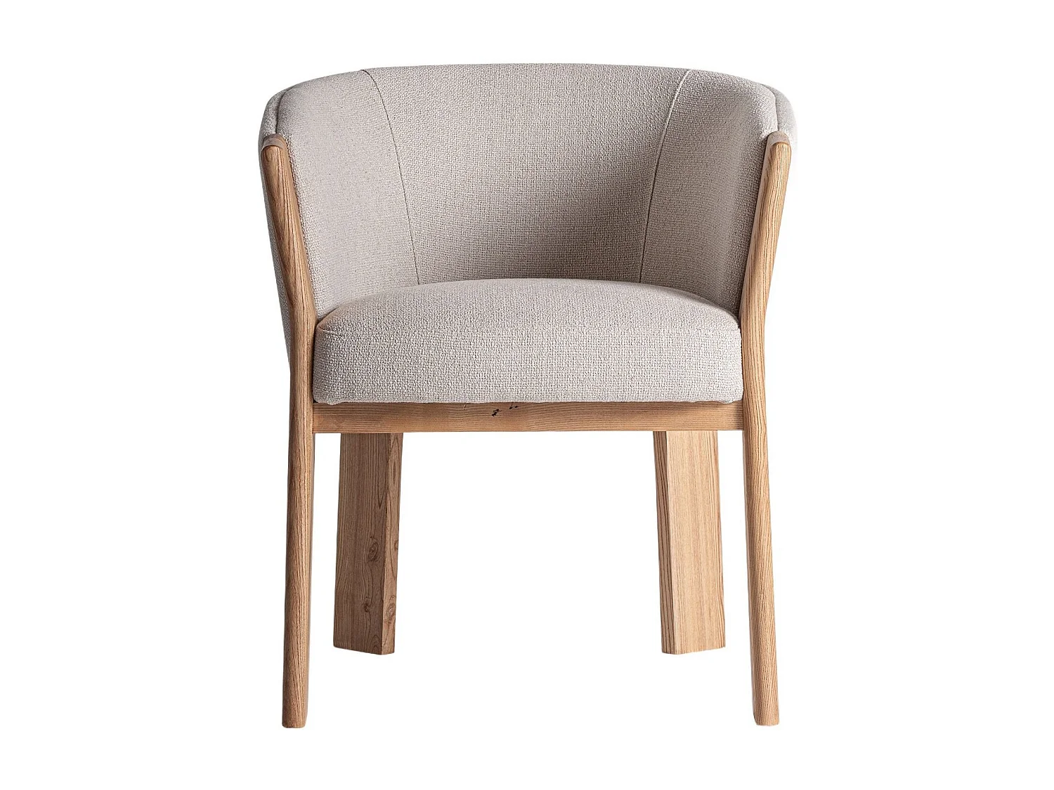 Chaise curvée en tissu beige et bois massif de chêne clair NARA-Beige