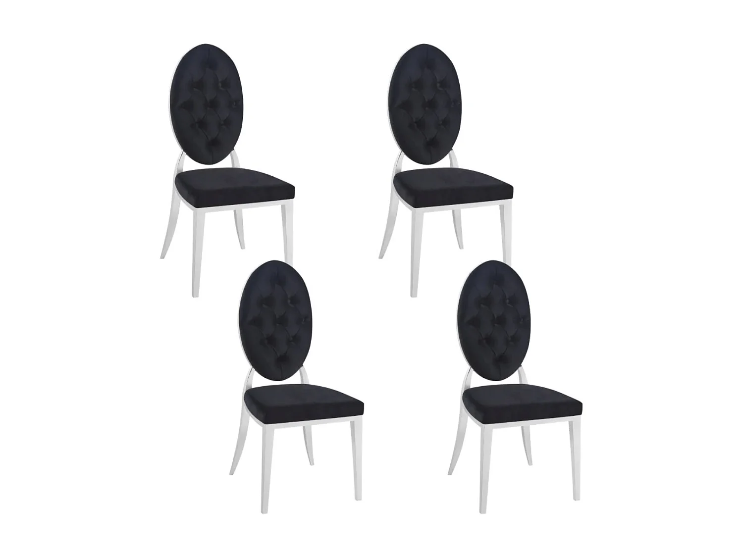 Chaise médaillon velours et métal argenté Kal - Lot de 4-Noir