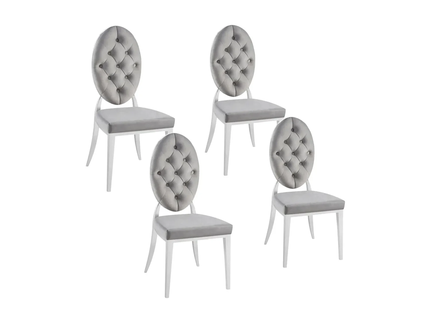 Chaise médaillon velours et métal argenté Kal - Lot de 4-Noir