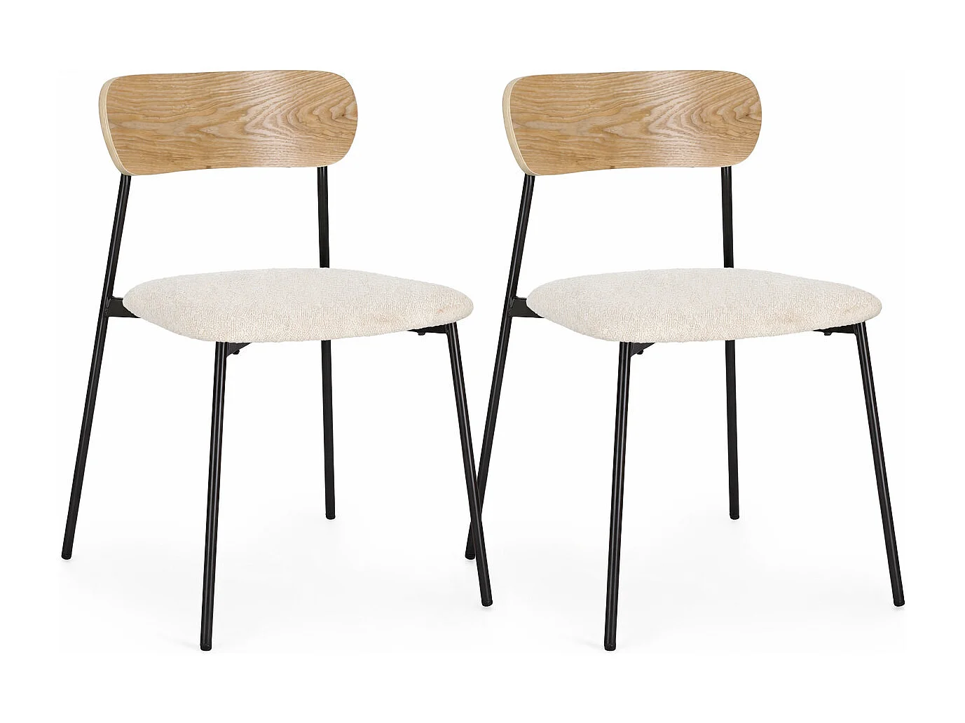 Lot de 2 chaises GENEVIEVE – Tissu bouclé & pieds acier noir-Beige