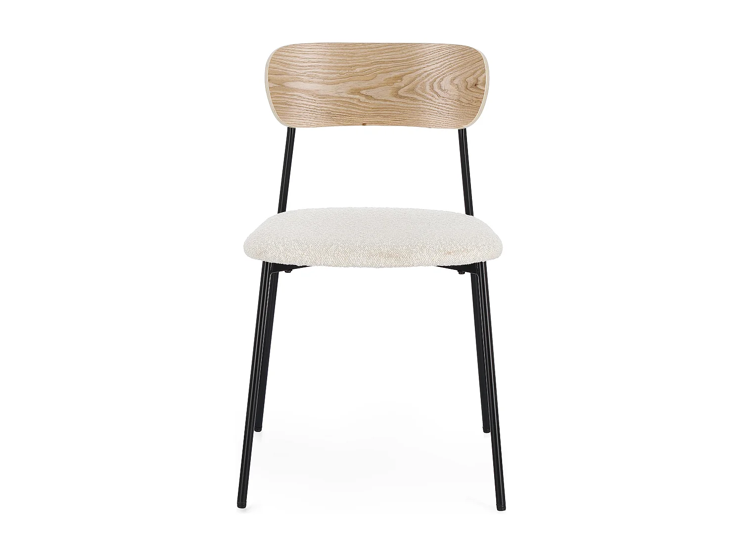 Lot de 2 chaises GENEVIEVE – Tissu bouclé & pieds acier noir-Beige