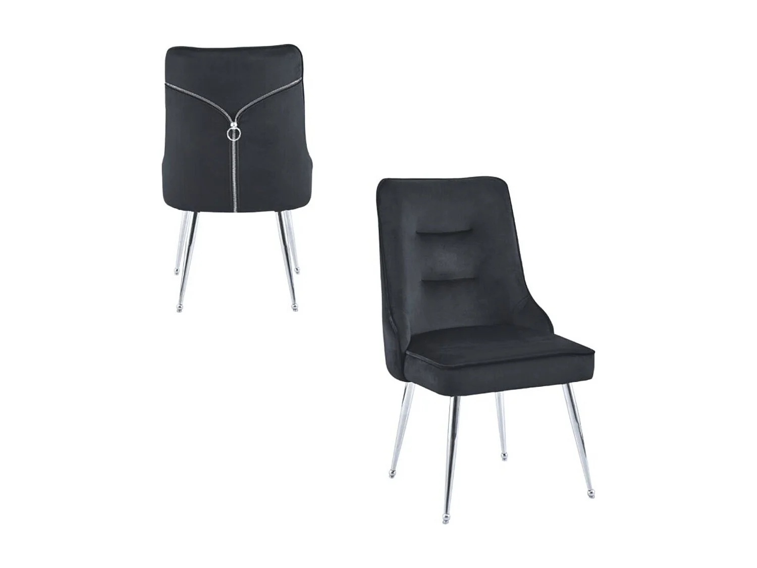 Chaise originale velours et pied métal argenté Farma - Lot de 2-Noir