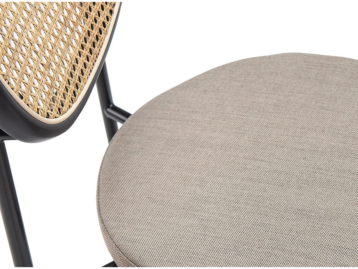 Chaise tissu gris avec rotin naturel et métal noir Hery