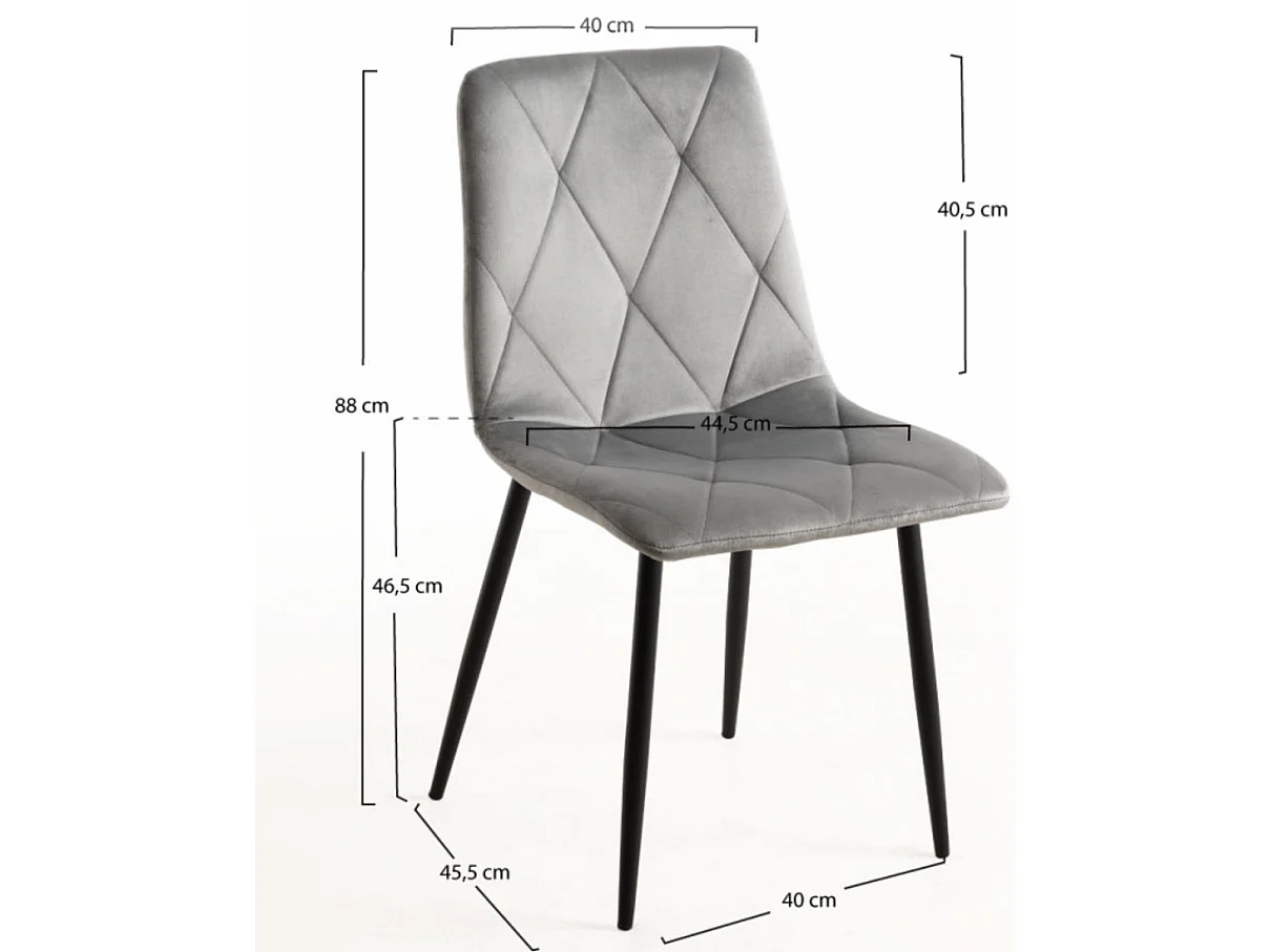 Juego de 2 sillas ARIEL – Terciopelo acolchado con rombos y patas de acero negro-Gris claro