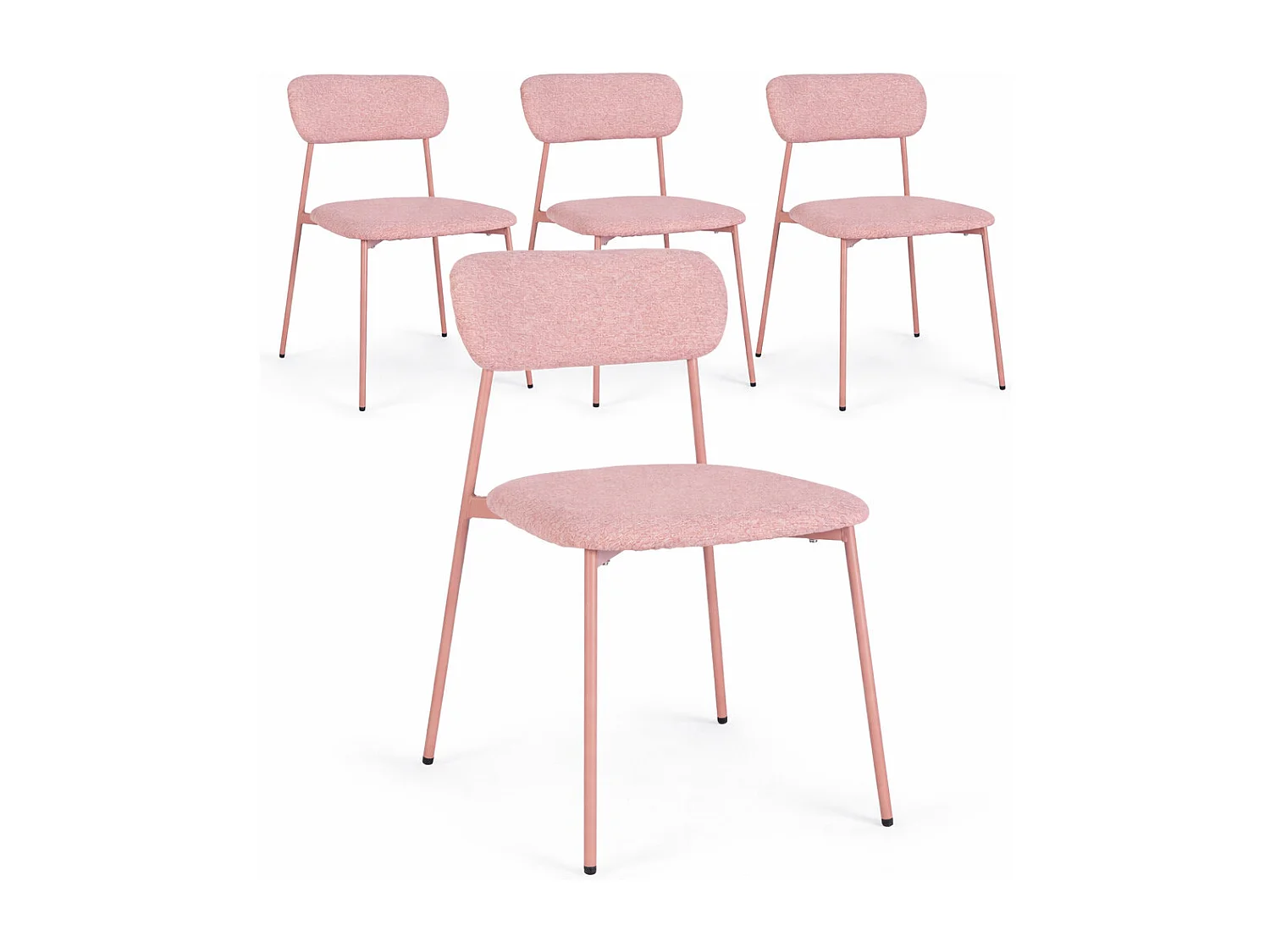 Set de 4 chaises INKA – Acier peint & assise rembourrée-Rose