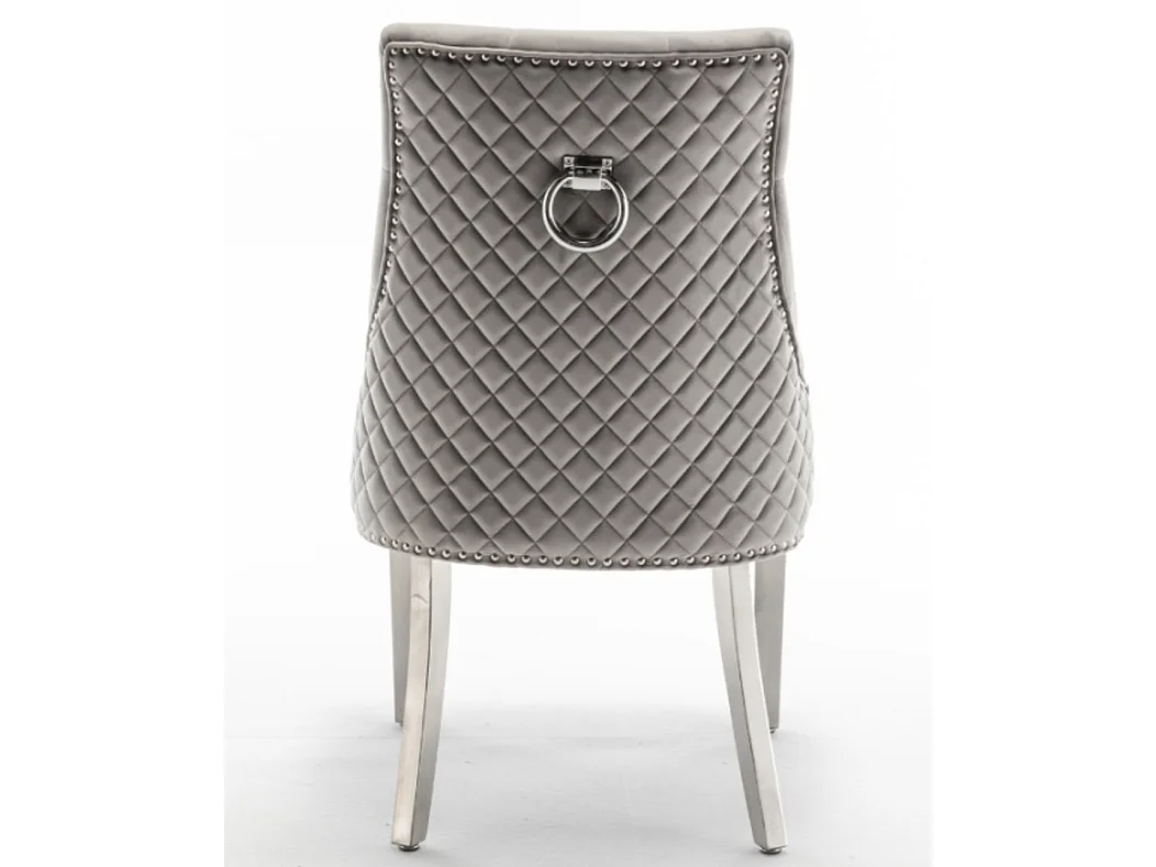 Chaise capitonnée velours avec anneau au dos et pied métal chromé Royal - Lot de 2-Gris clair