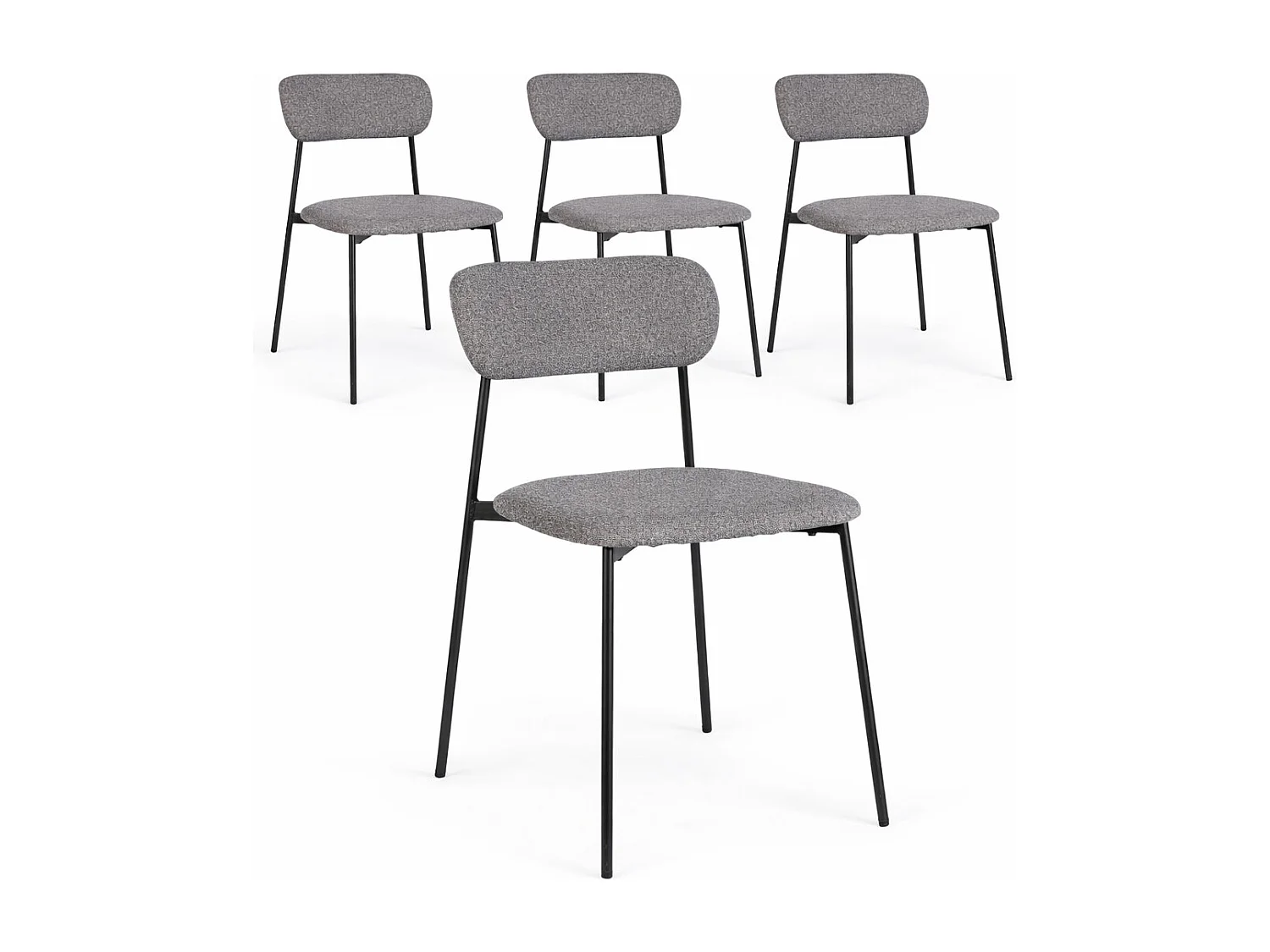 Juego de 4 sillas INKA – acero pintado negro o café y asiento acolchado-ribete verde crudo