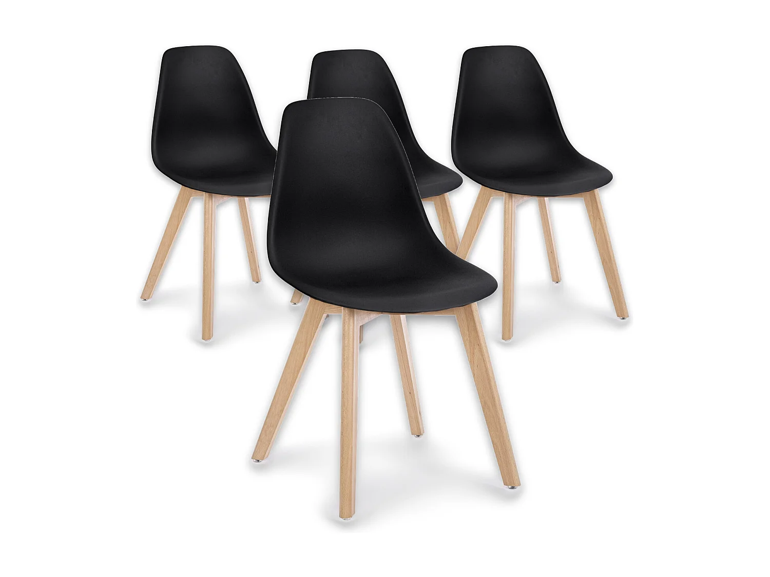 Lot de 4 chaises KAZO – Coque PP renforcée & piétement hêtre-Noir