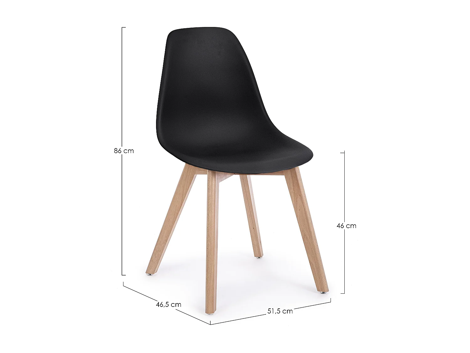 Lot de 4 chaises KAZO – Coque PP renforcée & piétement hêtre-Noir