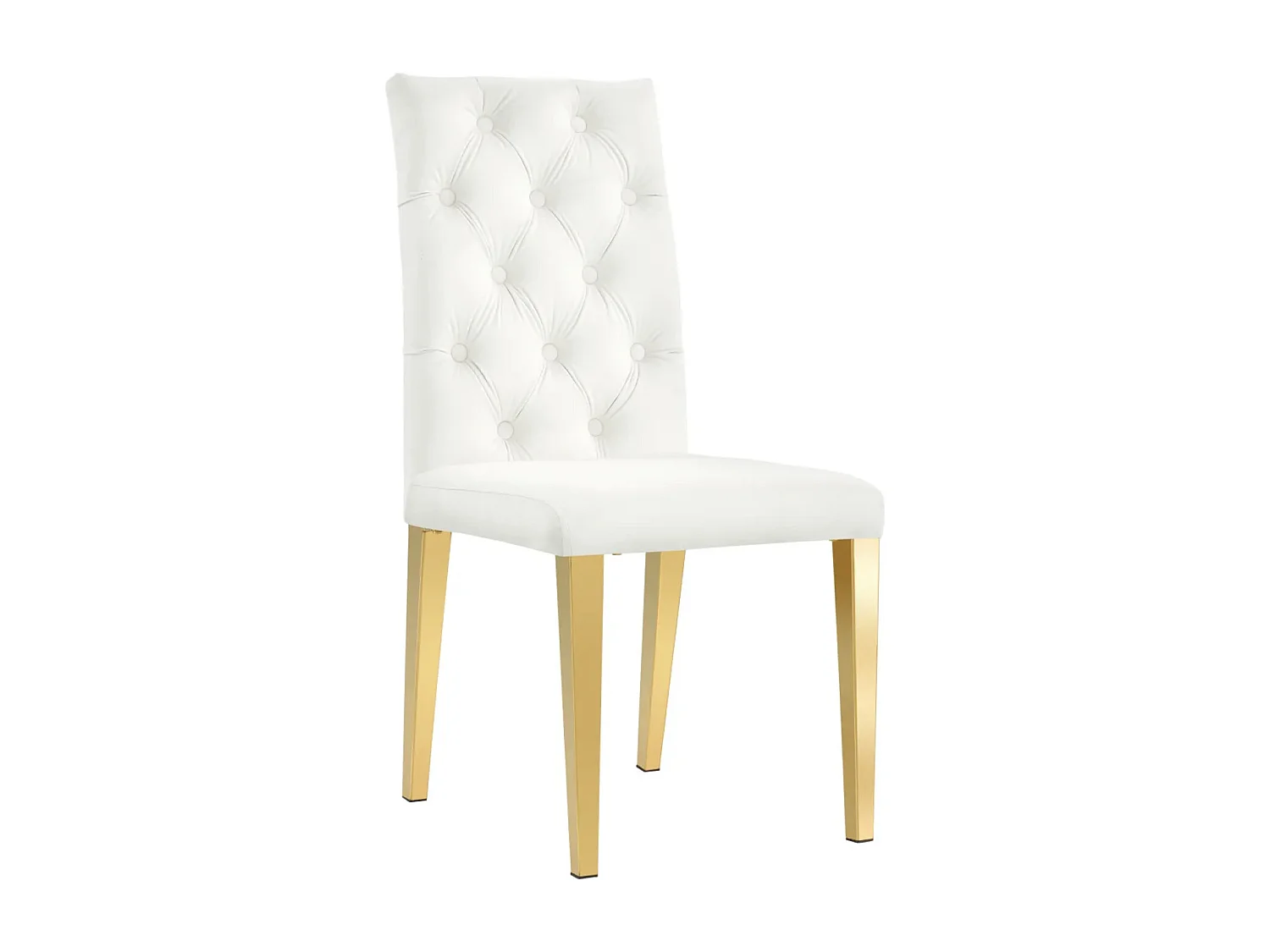 Chaise capitonnée avec bouton velours et pied métal doré Kavana - Lot de 6-Ecru
