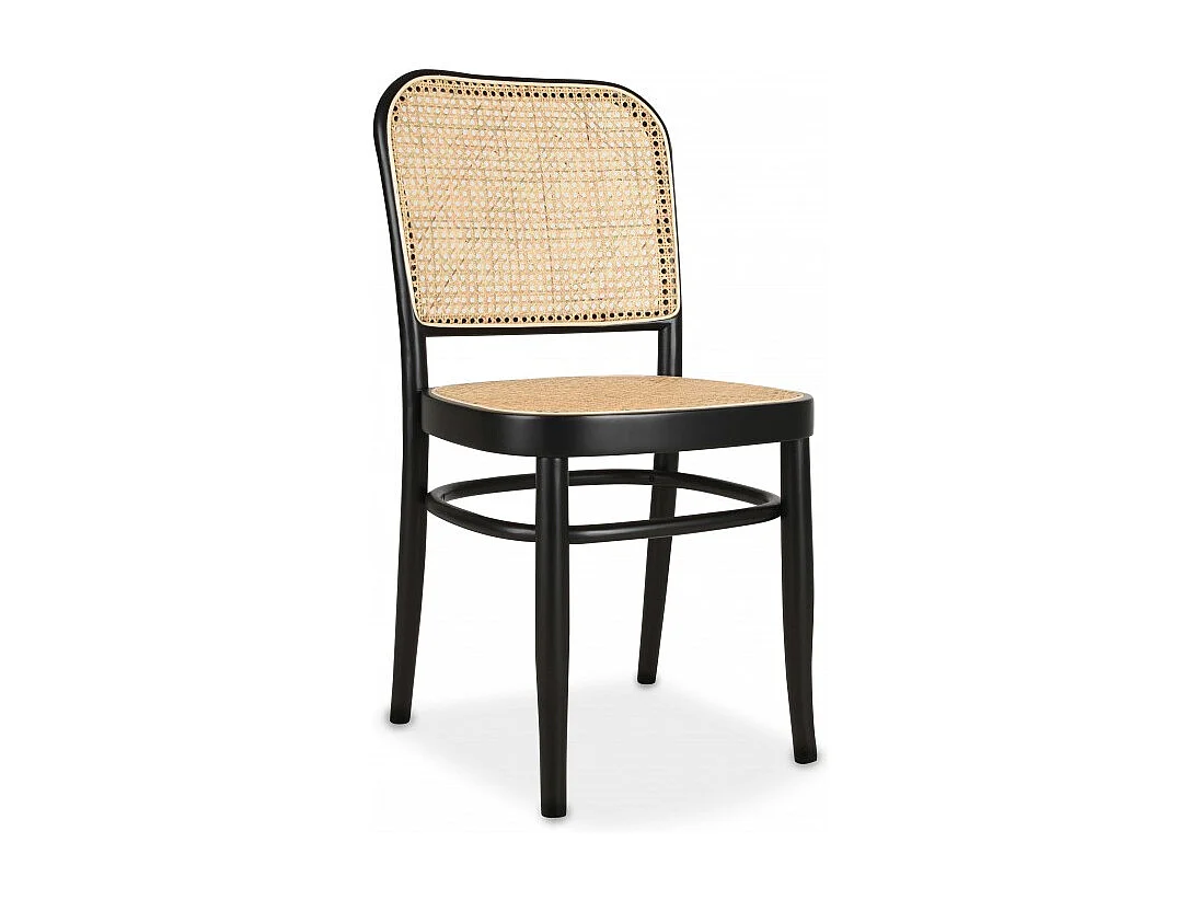 Zwart gelakt hout en natuurlijke kola rotan stoel