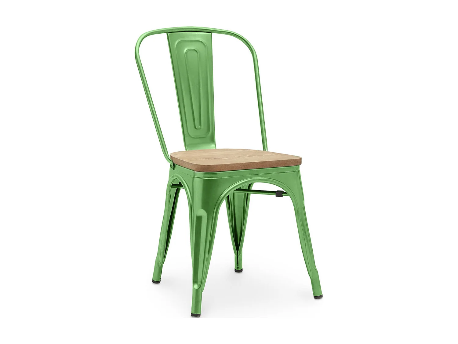 Chaise industrielle acier brillant et aise en bois massif naturel Reko-Vert