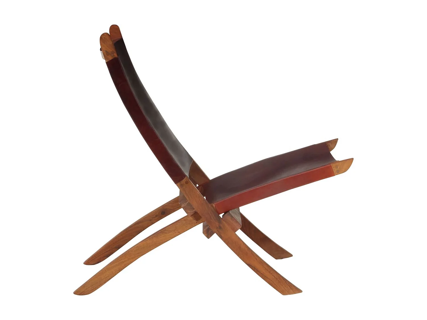 Chaise de relaxation pliable cuir véritable marron foncé