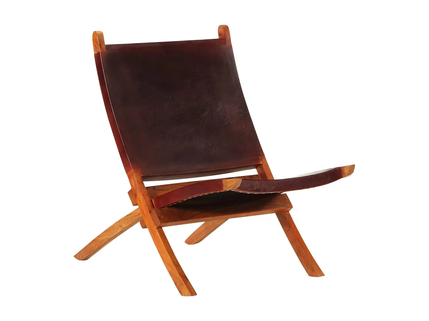 Chaise de relaxation pliable cuir véritable marron foncé