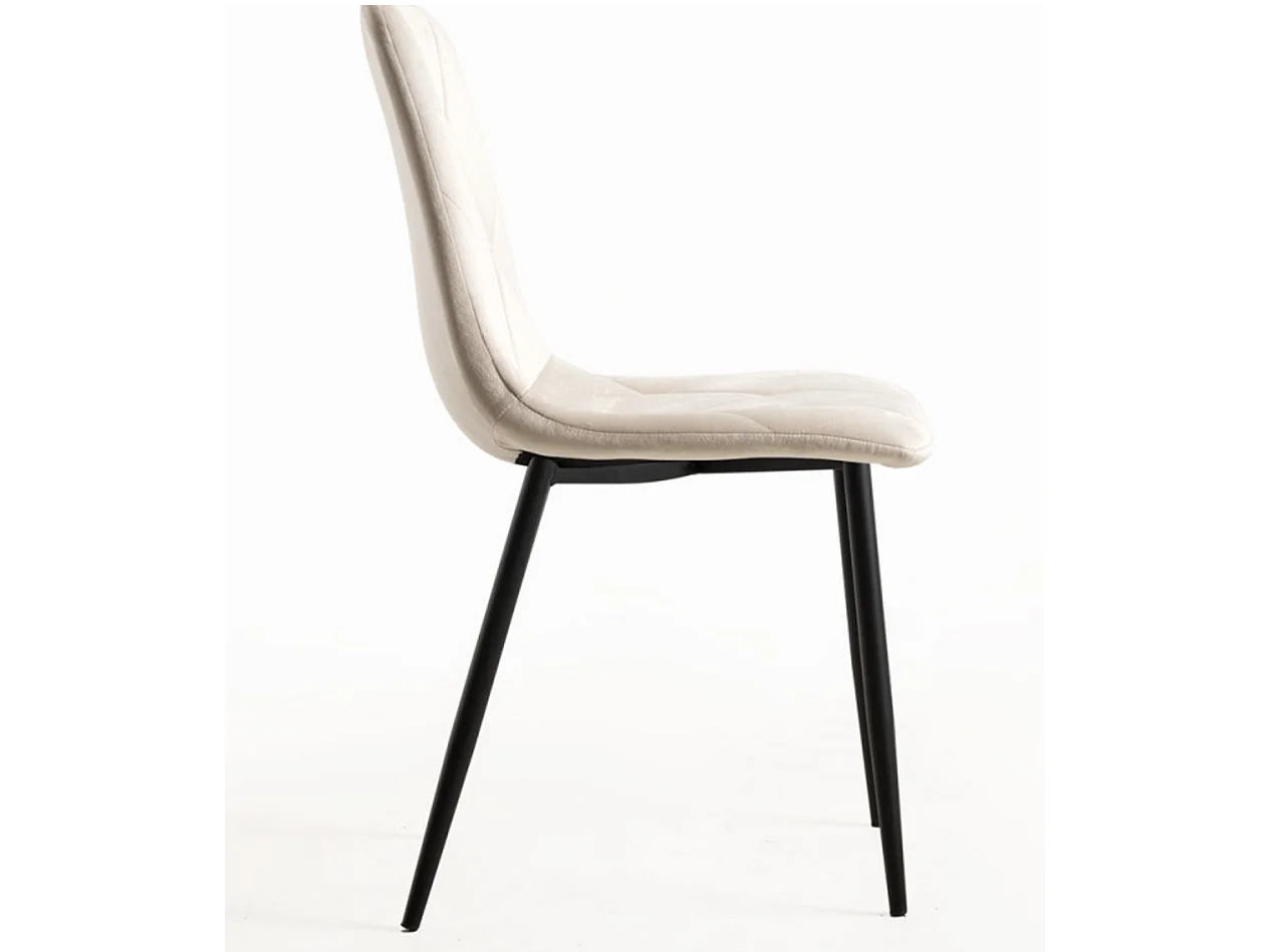 Juego de 2 sillas ARIEL – Terciopelo acolchado con rombos y patas de acero negro-Beige claro