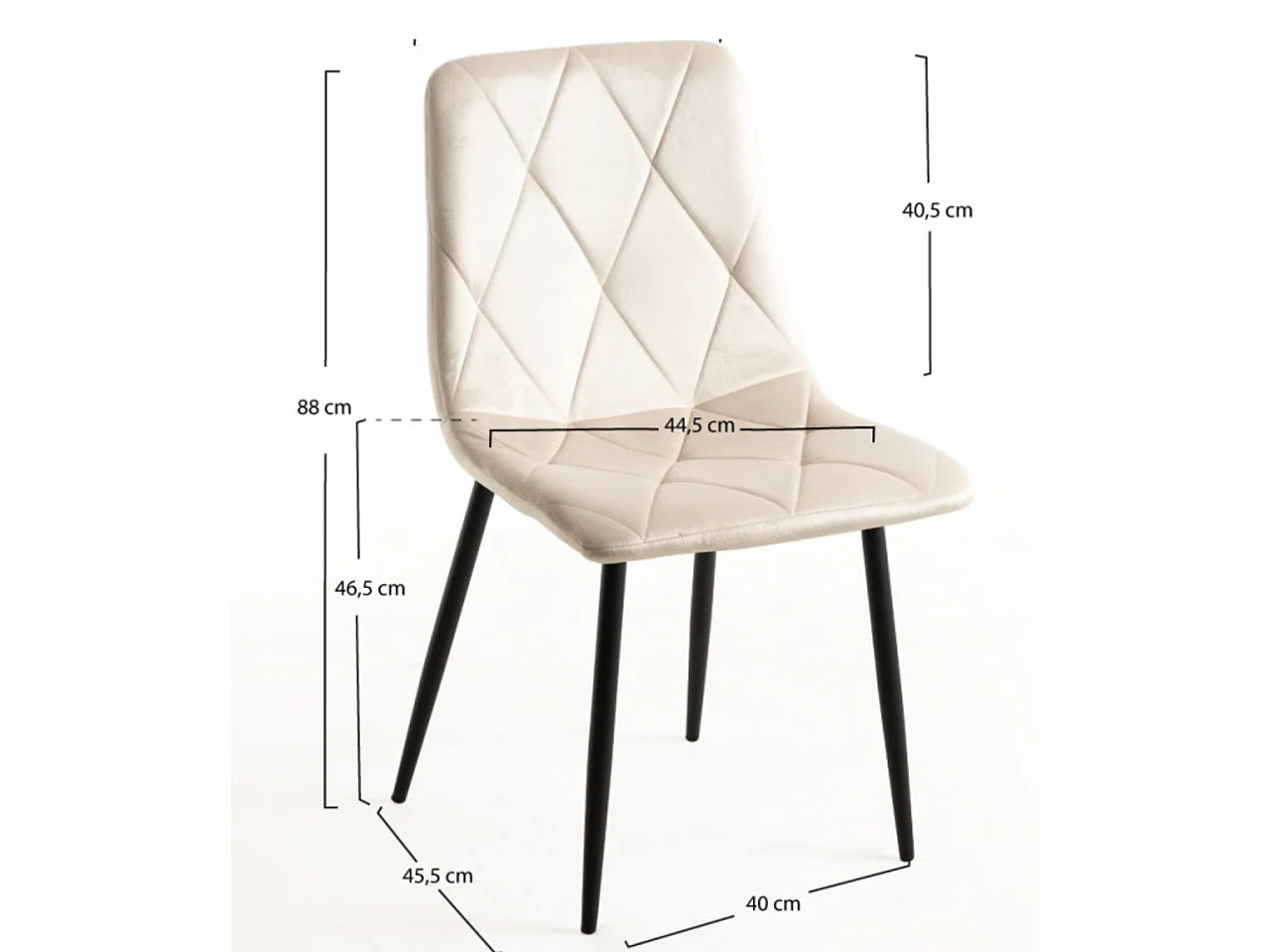 Juego de 2 sillas ARIEL – Terciopelo acolchado con rombos y patas de acero negro-Beige claro