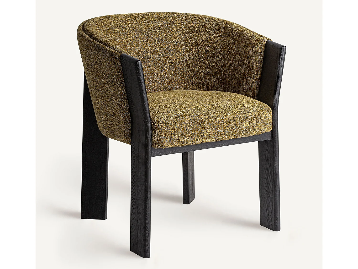 Chaise curvée en tissu beige et bois massif de chêne clair NARA-Jaune