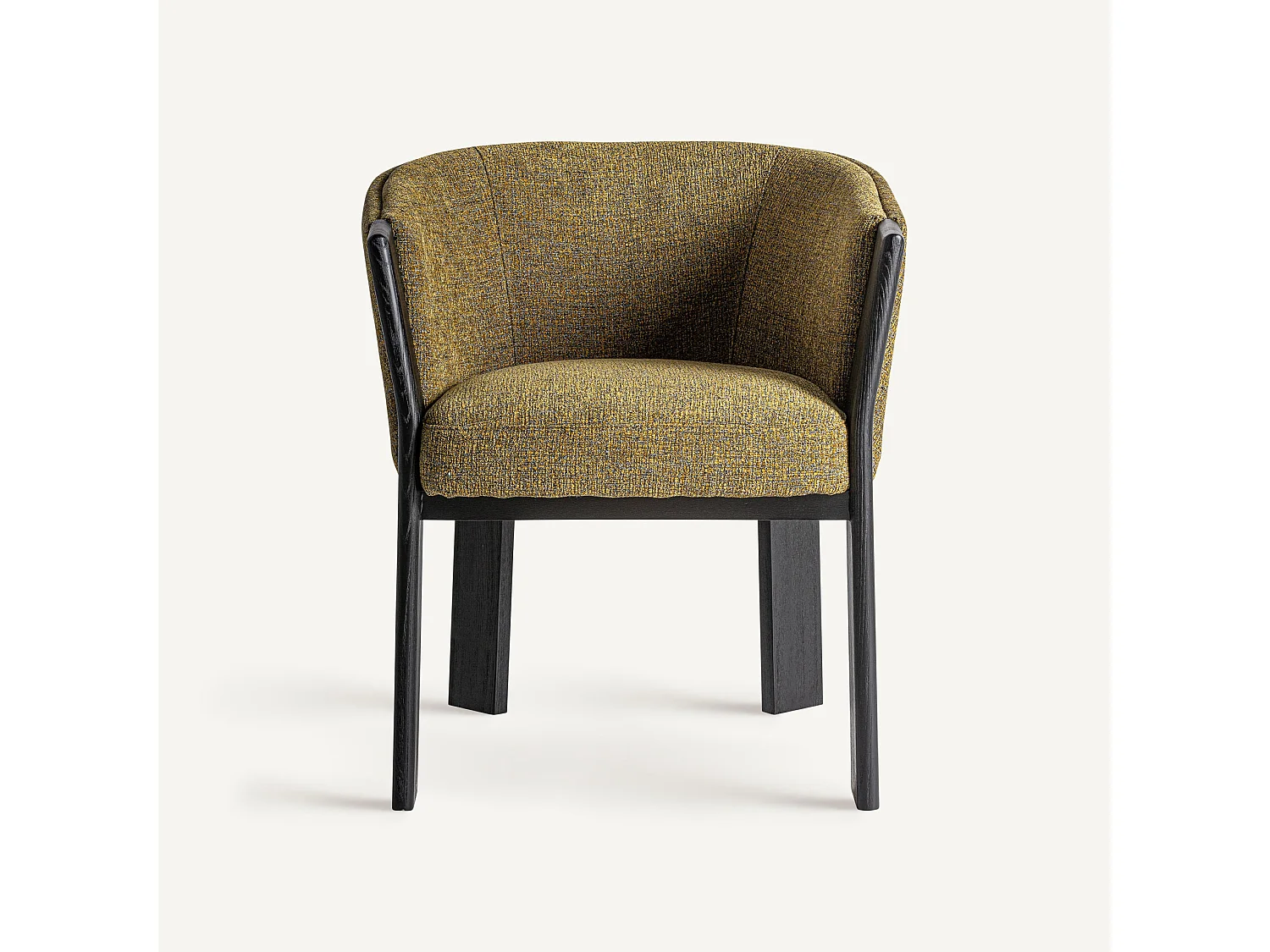 Chaise curvée en tissu beige et bois massif de chêne clair NARA-Jaune