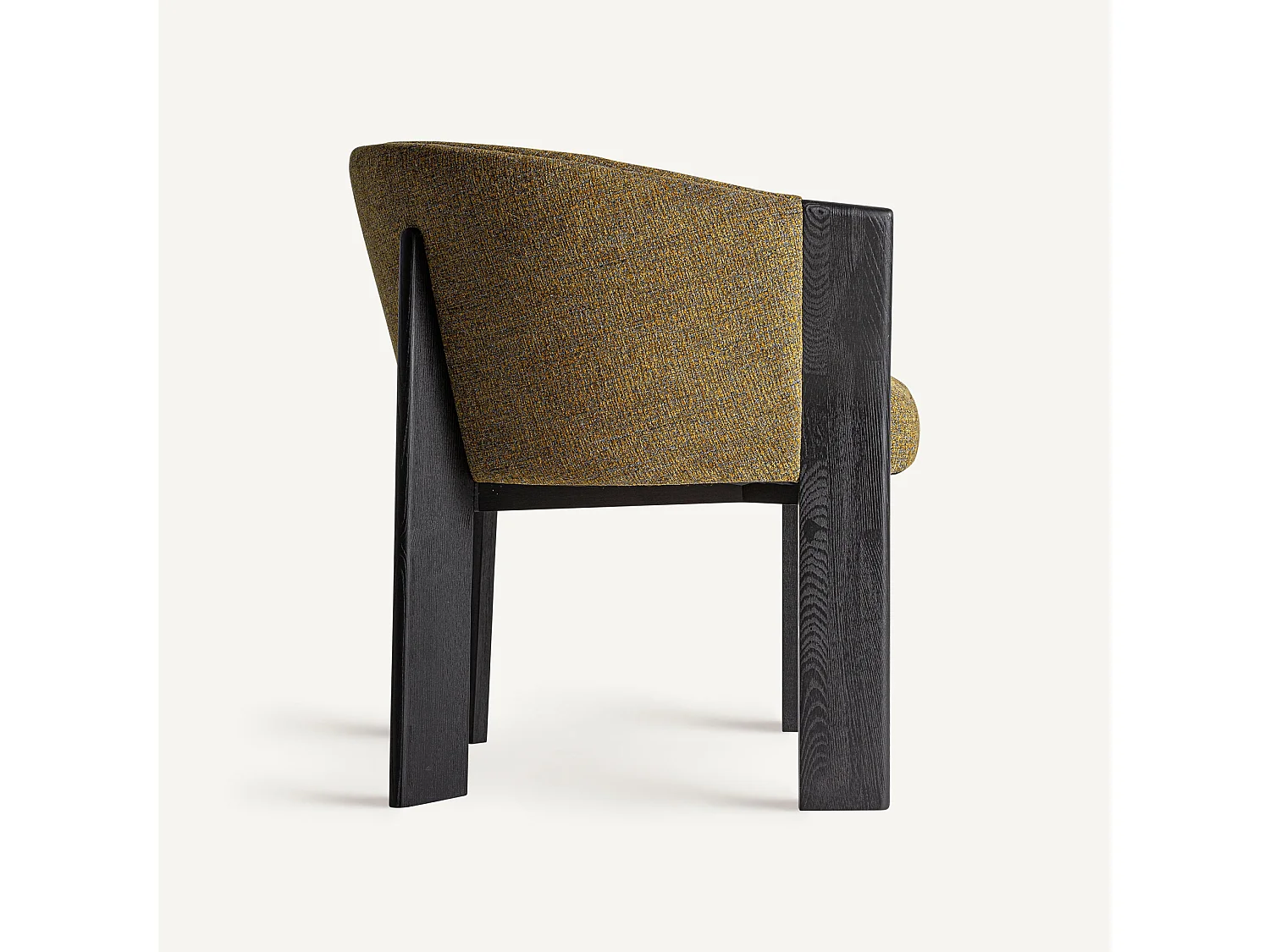 Chaise curvée en tissu beige et bois massif de chêne clair NARA-Jaune