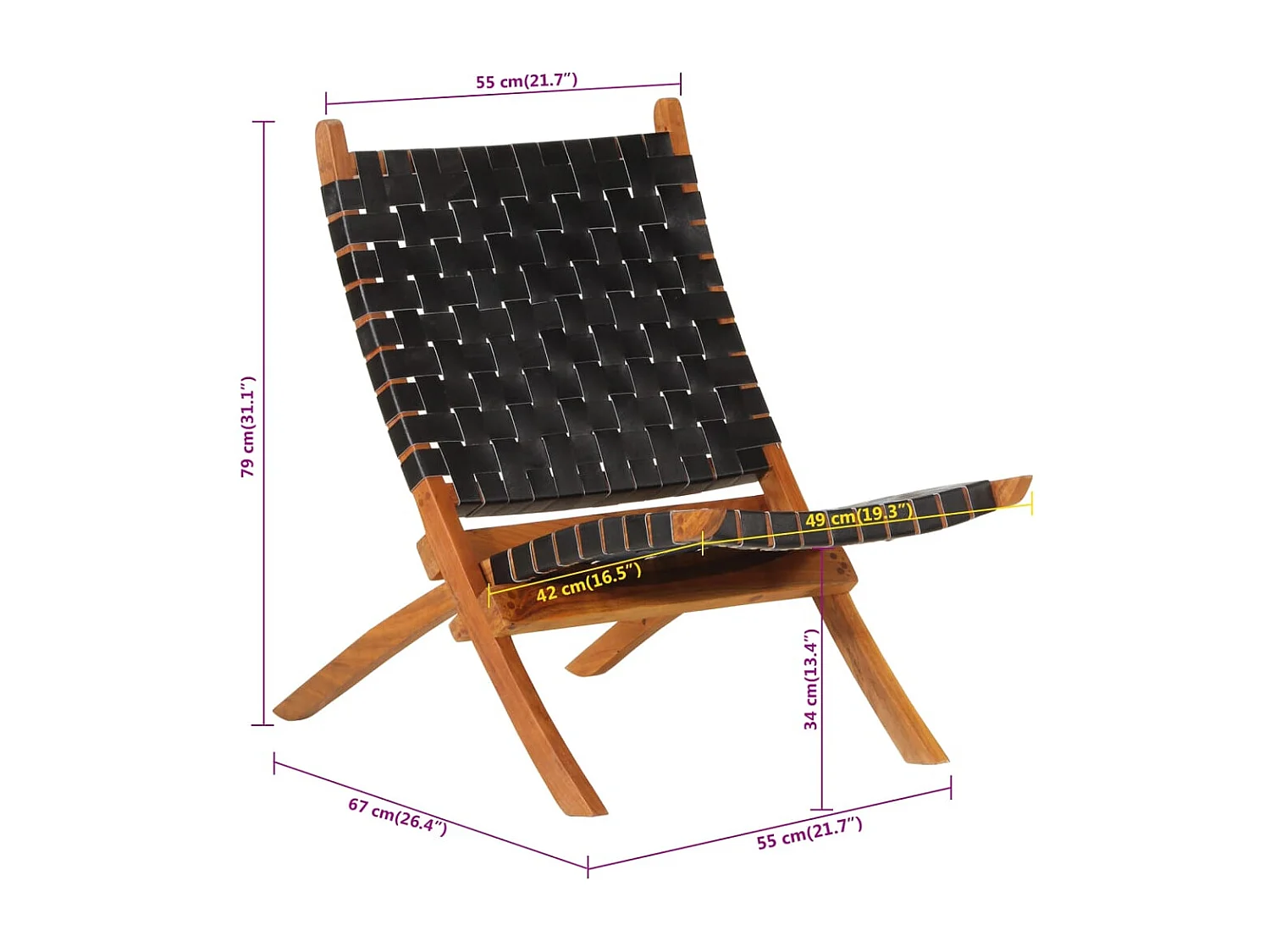 Chaise de relaxation pliable noir cuir véritable