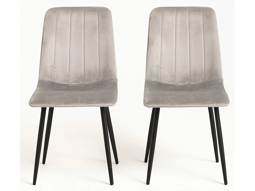 Juego de 2 sillas LONDA – Terciopelo y patas de acero negro-Gris claro