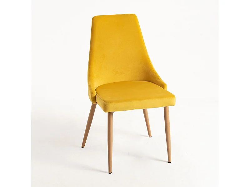 Chaise moderne velours jaune et pied bois de hêtre naturel Kozak - Lot de 2