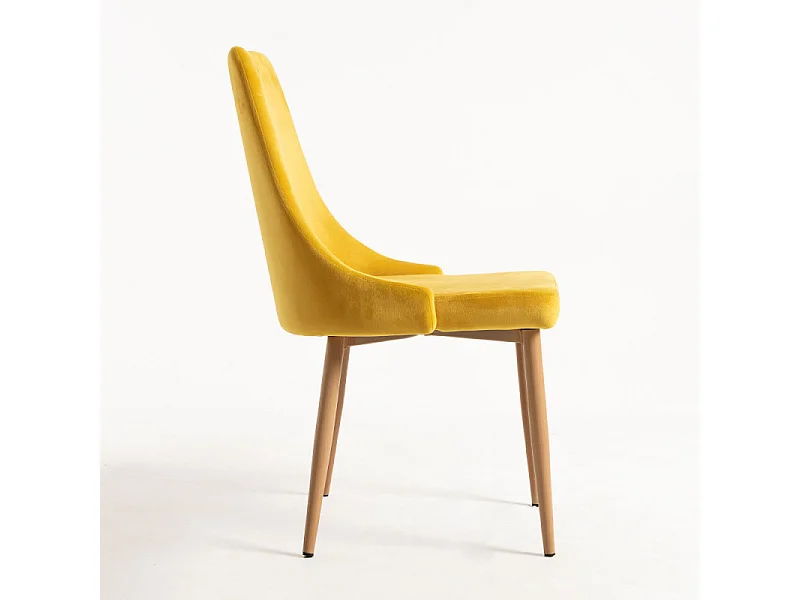 Chaise moderne velours jaune et pied bois de hêtre naturel Kozak - Lot de 2