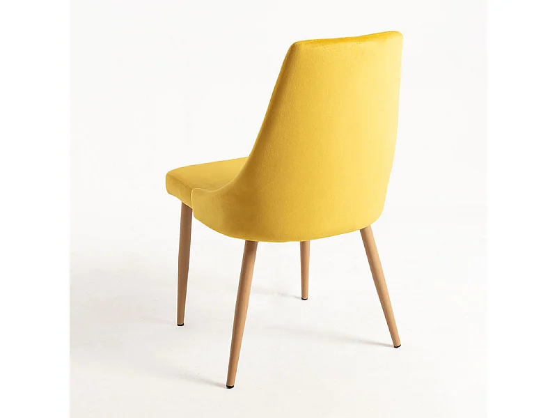 Chaise moderne velours jaune et pied bois de hêtre naturel Kozak - Lot de 2