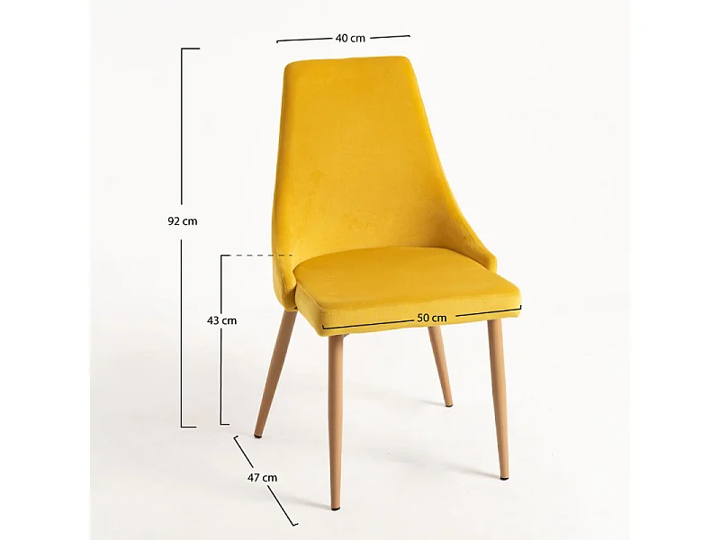 Chaise moderne velours jaune et pied bois de hêtre naturel Kozak - Lot de 2